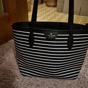 Kate Spade Black and White Diagonal Stripe Tote